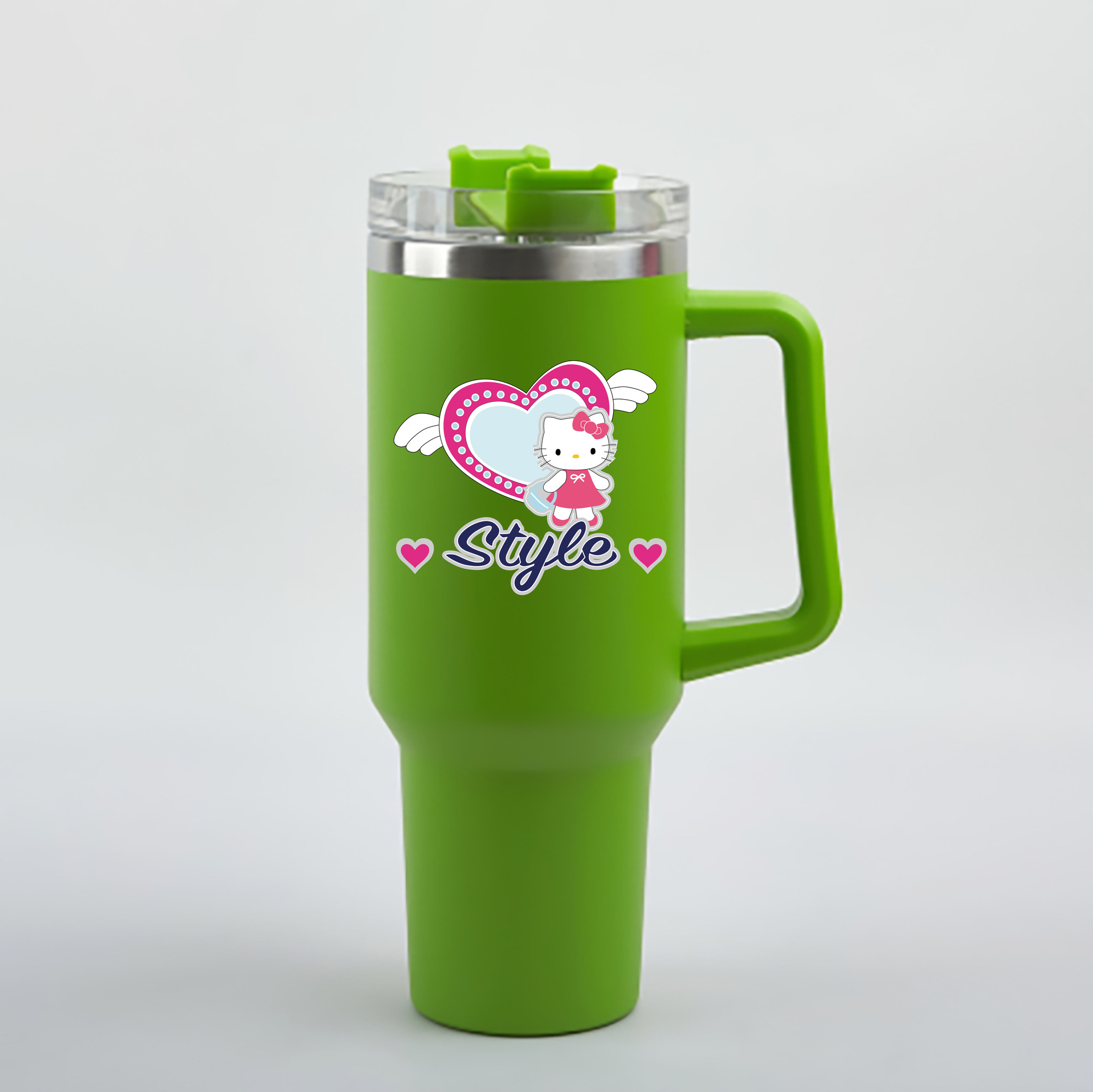 （画像用） Hello Kitty ハローキティ 1200mL車用タンブラー - クリスタルステッカー（プラスチックストロー付き）